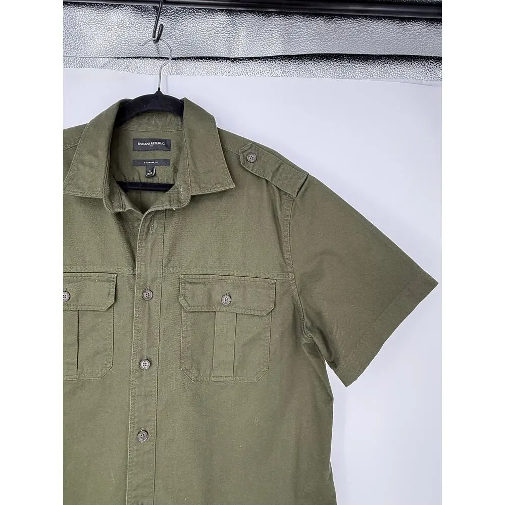 Banana Republic Olive Green Utility Shirt Men’s Large Military Safari Cotton